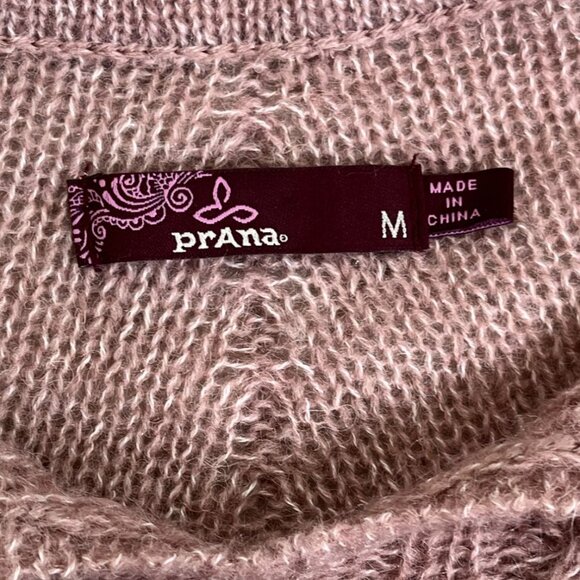 PrAna Shelby Poncho Cable Knit Fringe Sweater Mauve Pink Medium Boho Cozy Wool - Picture 6 of 8